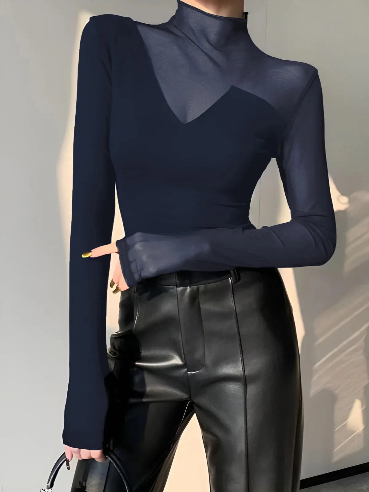 Summer Mesh Sexy T-Shirts Tops for Women Blue Black Long Sleeve Woman Asymmetric Skinny Green Tops Blouse