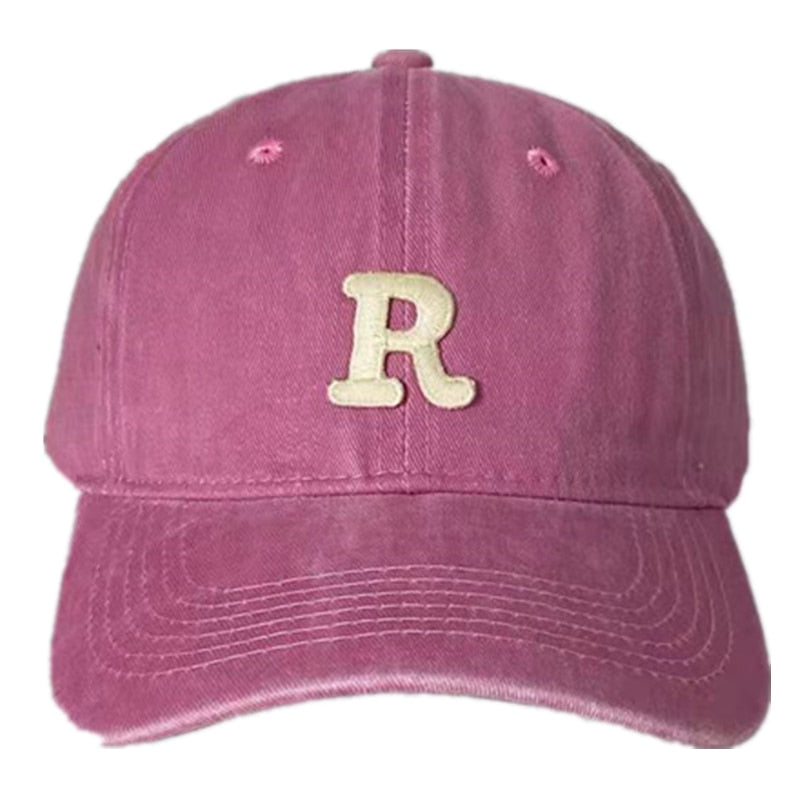 R Letter Kpop Style Women Cap Teens Washed Cotton Baseball Cap Female Casual Outdoor Adjustable Streetwear Hats