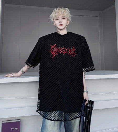 Men's T-shirts New Summer Round Neck Mesh Cloth Fake Two-Piece Letter Printed Male Short Sleeved Trendy Pullover Top 9W1800