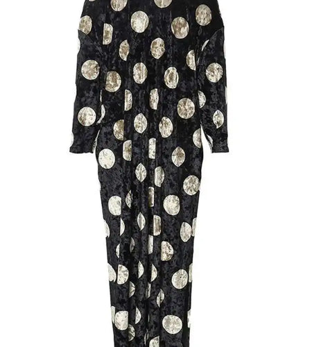 Women Black Dot Velvet Big Size Elegant Dress New Round Neck Long Sleeve Loose Fit Fashion Tide Spring Autumn 2025 1DH2819