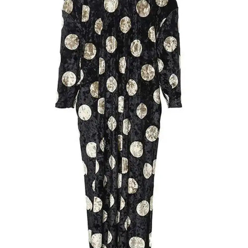 Load image into Gallery viewer, Women Black Dot Velvet Big Size Elegant Dress New Round Neck Long Sleeve Loose Fit Fashion Tide Spring Autumn 2025 1DH2819
