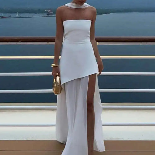 Load image into Gallery viewer, Elegant Strapless Sexy Maxi Dress For Women Gown With Scarf Off-shoulder Sleeveless Backless Split Beach Long Dress
