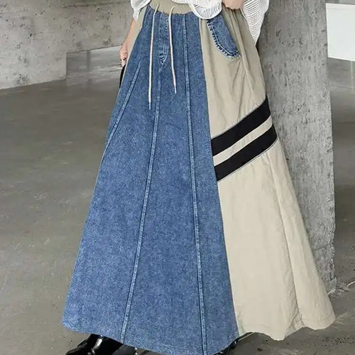 Load image into Gallery viewer, High Elastic Waist Apricot Striped Denim Color-block Half-body Skirt Women Fashion Tide New Spring Autumn 2025  1DH6462
