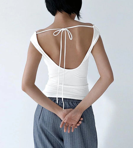 y2k Tops Women Summer Clothes Solid Color Off Shoulder Tie Up Backless Sleeveless T Shirt 2000s Vest Party Clubwear