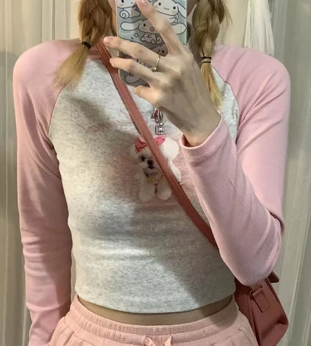 Long Sleeve Casual Y2k Tshirts 2023 Ropa Mujer Contrast Color Tunic Tees Crop Tops Streetwear Sweet Casual Fashion T Shirts