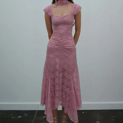 Load image into Gallery viewer, Elegant Sleeveless Lace Patchwork Women Set Perspective Slim Irregular Two Piece Set Elegant Party Club Evening Dress
