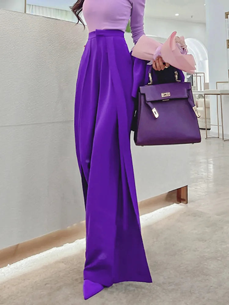 Purple Loose Wide Leg Pants For Women High Waist Solid Minimalist Trousers Female Fashion Clothing Sprin