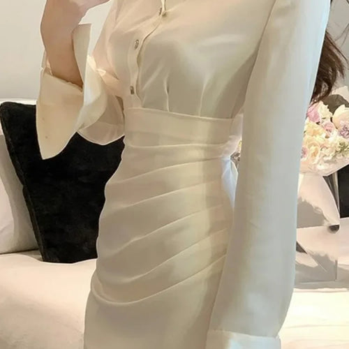 Load image into Gallery viewer, Korean White Shirt Dress Women Stain Bodycon Wrap Slim Mini Short Dresses Autumn Spring Sheath Solid
