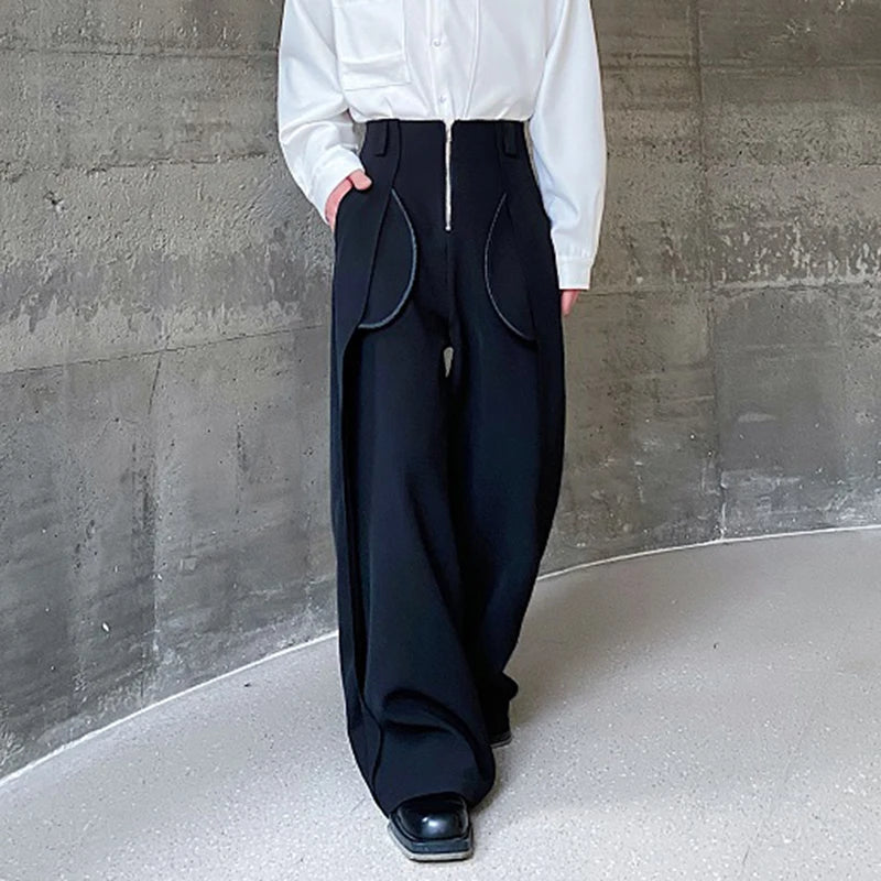 Spring Wide Leg Straight Casual Pants Menwear Personalized Cut Metal Zipper Design Floor Mop Trousers Tide 9C5120