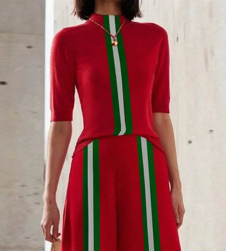 Summer Contrast Color Two Piece Sets Womens Outifits Skinny Tops Wide Leg Long Pant Sets Clothes for Woman