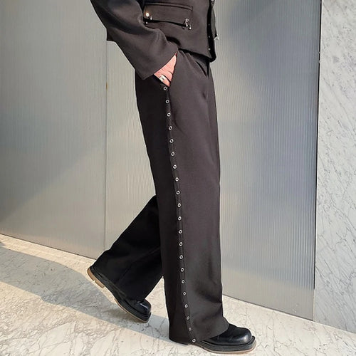 Load image into Gallery viewer, Metal Ring Men&#39;s Suit Pants Personality Pleated Solid Color Male Wide Leg Trousers Niche Design Spring Stylish 9C4553
