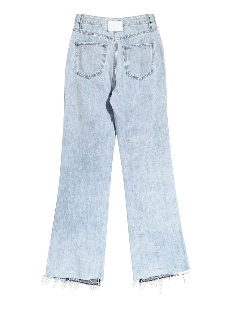 Blue Contrast Color Split Joint Long Wide Leg Jeans New High Waist Loose Women Trousers Fashion Spring Autumn 2025 1T276