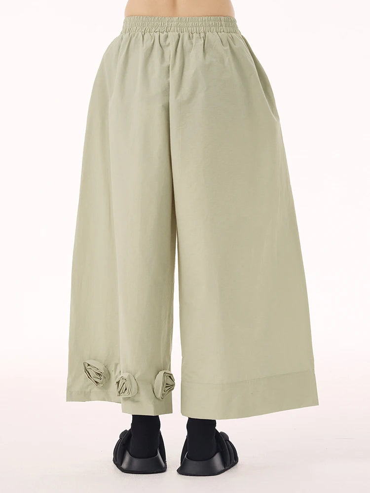 High Elastic Waist Black Three-dimensional Flower Wide Leg Pants New Trousers Women Fashion Spring Autumn 2025 1DH9426