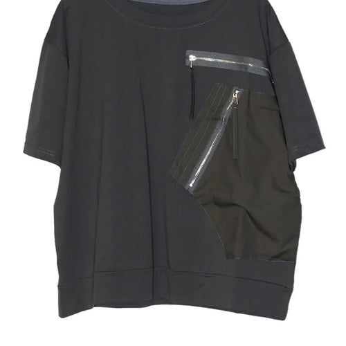 Load image into Gallery viewer, Women White Pocket Zipper Big Size Casual T-shirt New Round Neck Short Sleeve Fashion Tide Spring Summer 2025 1DJ0416
