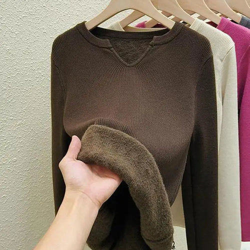 Load image into Gallery viewer, Autumn Winter Korean Fashion Solid V Neck Velvet Knit Crochet Sweater Women Warm Long Sleeve Pullovers Tops Casual Popular Trend
