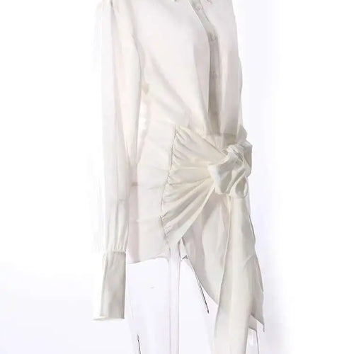 Load image into Gallery viewer, Women White Bandage Bow Big Size Long Elegant Blouse New Lapel Long Sleeve Shirt Fashion Tide Spring Autumn 2025 7AB8430
