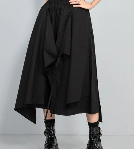 High Elastic Waist Black Irregular Bandage Wide Leg Pants New Trousers Women Fashion Tide Spring Autumn 2025 1DJ1029