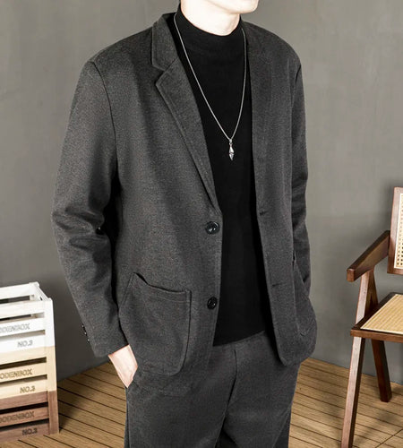 Woolen Cloth Men's Suit Jackets Solid Color Single Breasted Pockets Slim Turn-down Collar 2024 Winter Fashion Trend 9C8864