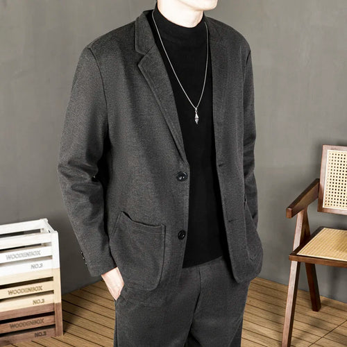 Load image into Gallery viewer, Woolen Cloth Men&#39;s Suit Jackets Solid Color Single Breasted Pockets Slim Turn-down Collar 2024 Winter Fashion Trend 9C8864
