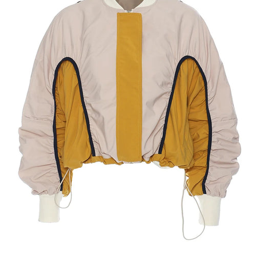 Load image into Gallery viewer, Khaki Color-block Drawstring Big Size Jacket New Stand Collar Long Sleeve Women Coat Fashion Spring Autumn 2025 1DH5645
