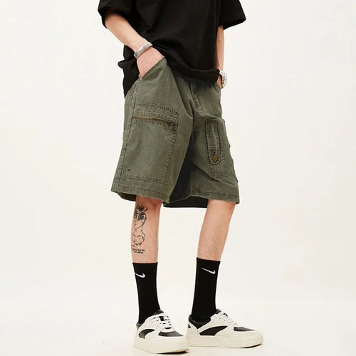 Load image into Gallery viewer, Men's Denim Shorts Summer Multi Pockets Zippers Design Straight Leg Trendy Casual Handsome Male Loose Pants 9W1713
