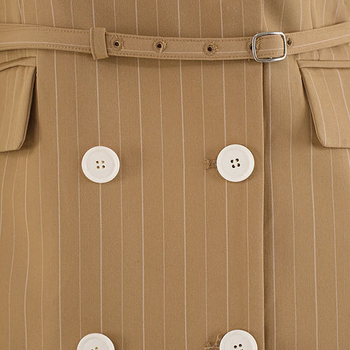 Load image into Gallery viewer, Women Khaki Striped Back Pleated Long Elegant Blazer New Lapel Long Sleeve Jacket Fashion Tide Spring Autumn 2025 CPDB201
