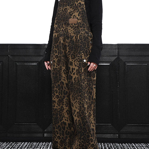 Load image into Gallery viewer, High Waist Leopard Print Denim Big Size Overalls Wide Leg Jeans New Women Trousers Fashion Tide Spring Autumn 2025 1DH9389
