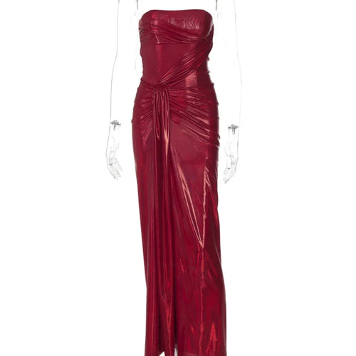 Load image into Gallery viewer, Off-shoulder Strapless Sexy Maxi Dress For Women Fashion Red Sleeveless Backless Thigh High Split Bodycon Club Dress
