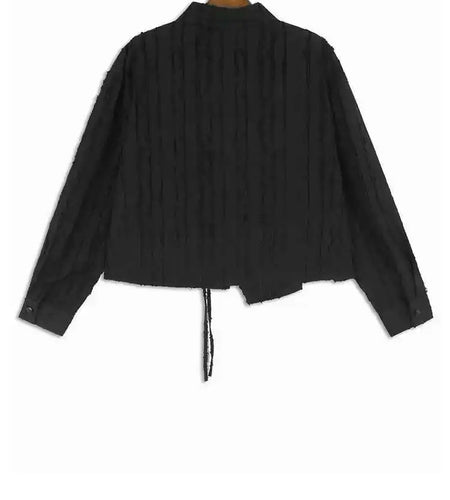 Women Black Irregular Tassels Big Size Vintage Blouse New Lapel Long Sleeve Shirt Fashion Tide Spring Autumn 2025 1DH7095