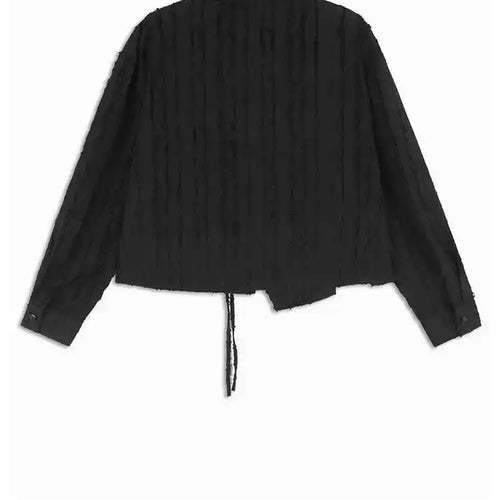 Load image into Gallery viewer, Women Black Irregular Tassels Big Size Vintage Blouse New Lapel Long Sleeve Shirt Fashion Tide Spring Autumn 2025 1DH7095
