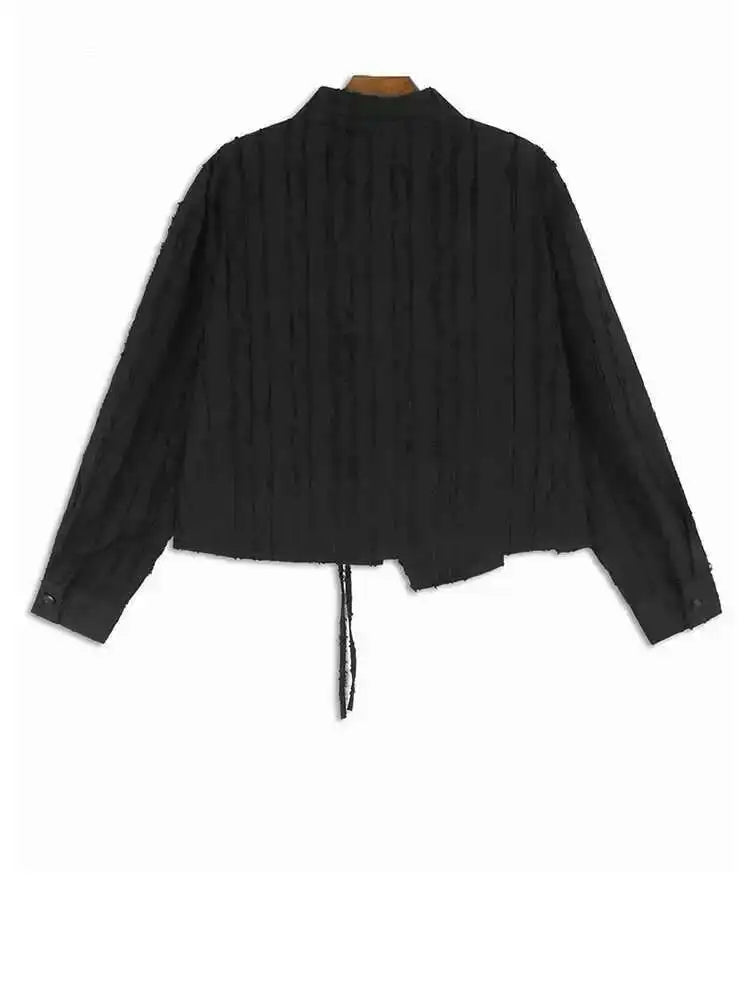 Women Black Irregular Tassels Big Size Vintage Blouse New Lapel Long Sleeve Shirt Fashion Tide Spring Autumn 2025 1DH7095