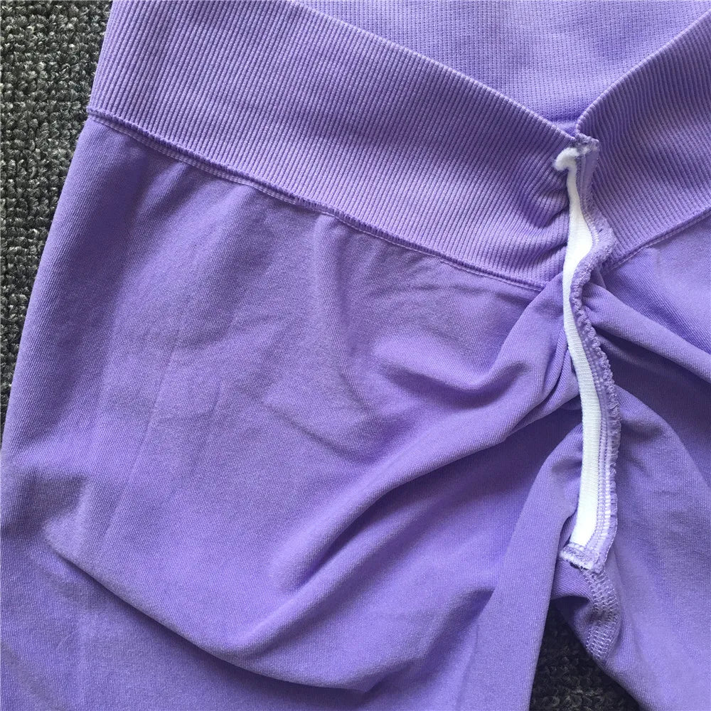 Knit Seamless V Back Yoga Shorts Women Fitness Elastic Scrunch Push Up Sports Running Workout High Waist Shorts