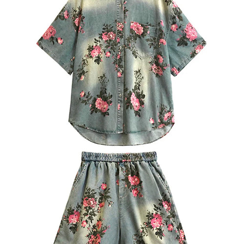 Load image into Gallery viewer, Blue Denim Shirt Wide Leg Shorts Two Piece Suit New Lapel Short Sleeve Women Fashion Tide Spring Summer 2025 1DH6138
