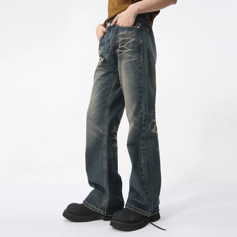 American Style Men's Wear Jeans Summer New Stylish Denim Micro Flare Pants High Street Deconstructed Trend 9C5981