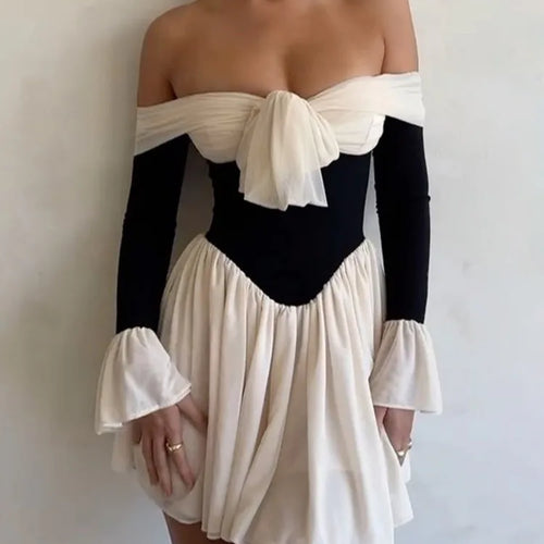 Load image into Gallery viewer, Elegant Strapless Backless Sexy Mini Dress For Women New Off-shoulder Long Flare Sleeve Pleated Club Party Dress
