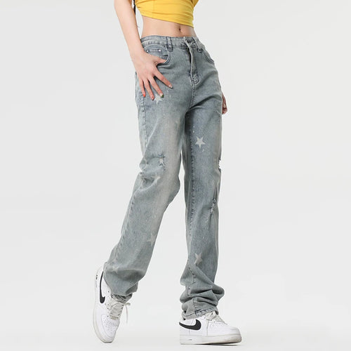 Load image into Gallery viewer, Men&#39;s Jeans Star Printing Design New American Style Straight Wide Leg Stylish Male Casual Summer Clothing 2025 9W1964
