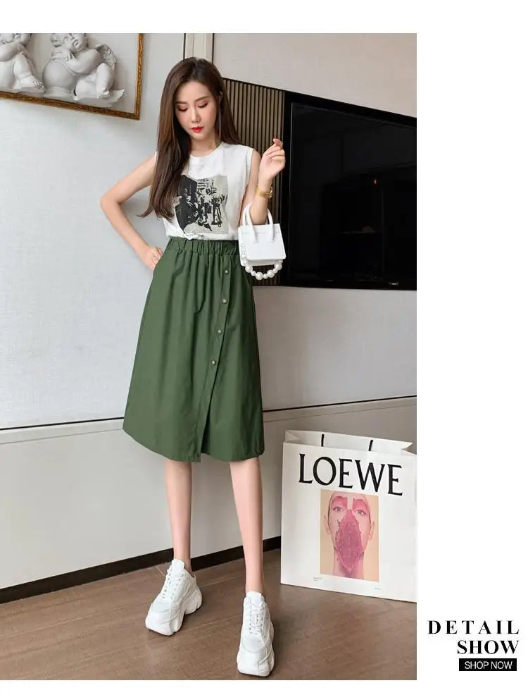 Solid Button Wide Leg Pant Skirt Female High Waist Loose Pentagonal Pant Korean Baggy Casual Fashion Trend Women Clothing Summer