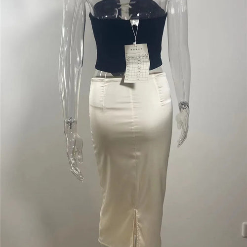 Load image into Gallery viewer, Elegant Sexy Skirt Two Piece Set Women Strapless Bandage Crop Top And Maxi Skirt Female Fashion Club Party Sexy Sets
