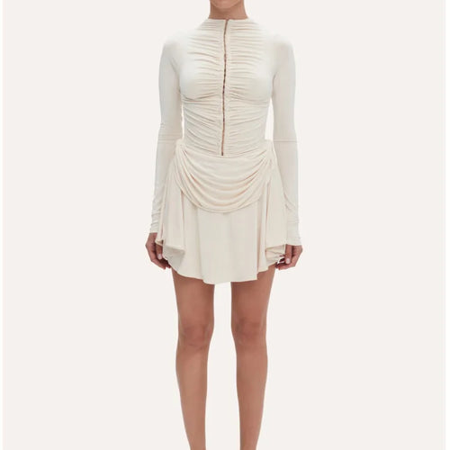 Load image into Gallery viewer, Fashion High Elasticity Slim Long Sleeve Women Dress Zipper Round Neck Tight Wrinkle Female Vestido Spring New 2025
