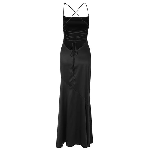 Load image into Gallery viewer, Spaghetti Strap Backless Sexy Maxi Dress Women Gown Black Satin Slipdress Sleeveless High Waist Club Party Long Dress
