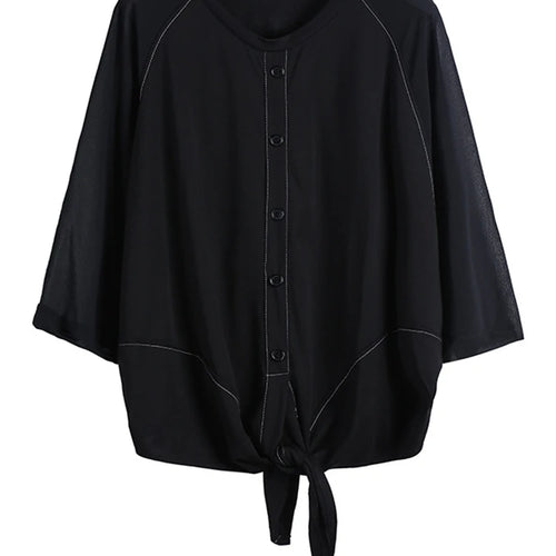 Load image into Gallery viewer, Women White Hem Bandage Big Size T-shirt New Round Neck Three-quarter Sleeve Fashion Tide Spring Autumn 2025 1DJ1828
