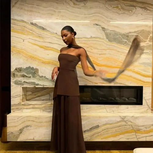 Load image into Gallery viewer, Elegant Strapless Sexy Maxi Dress For Women Gown With Scarf Off-shoulder Sleeveless Backless Split Beach Long Dress
