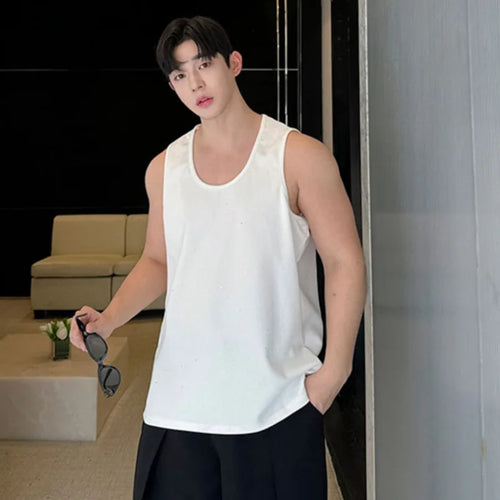 Load image into Gallery viewer, Korean Style Men&#39;s Tank Tops Sequins Round Neck Sleeveless Casual Male Tops Loose Clothing Chic Summer 9C6354
