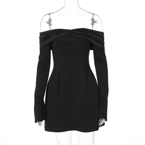 Load image into Gallery viewer, Off-shoulder Long Flare Sleeve Sexy Mini Blazer Dress For Women Autumn Winter New Strapless Backless Elegant Dress
