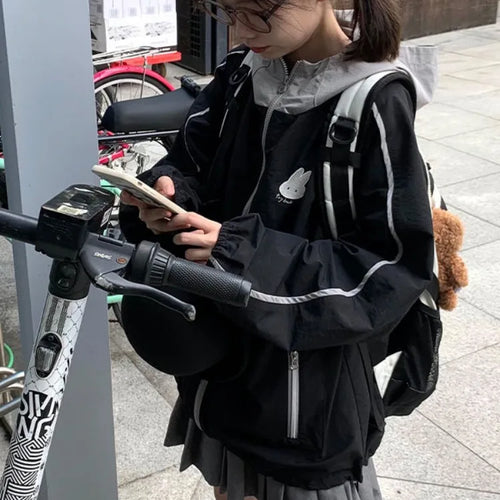 Load image into Gallery viewer, New Streetwear Grunge Contrast Jackets Women Spring Autumn Cartoon Coat Casual Vintage Hoody Y2k Aesthetic Pocket Harajuku Tops
