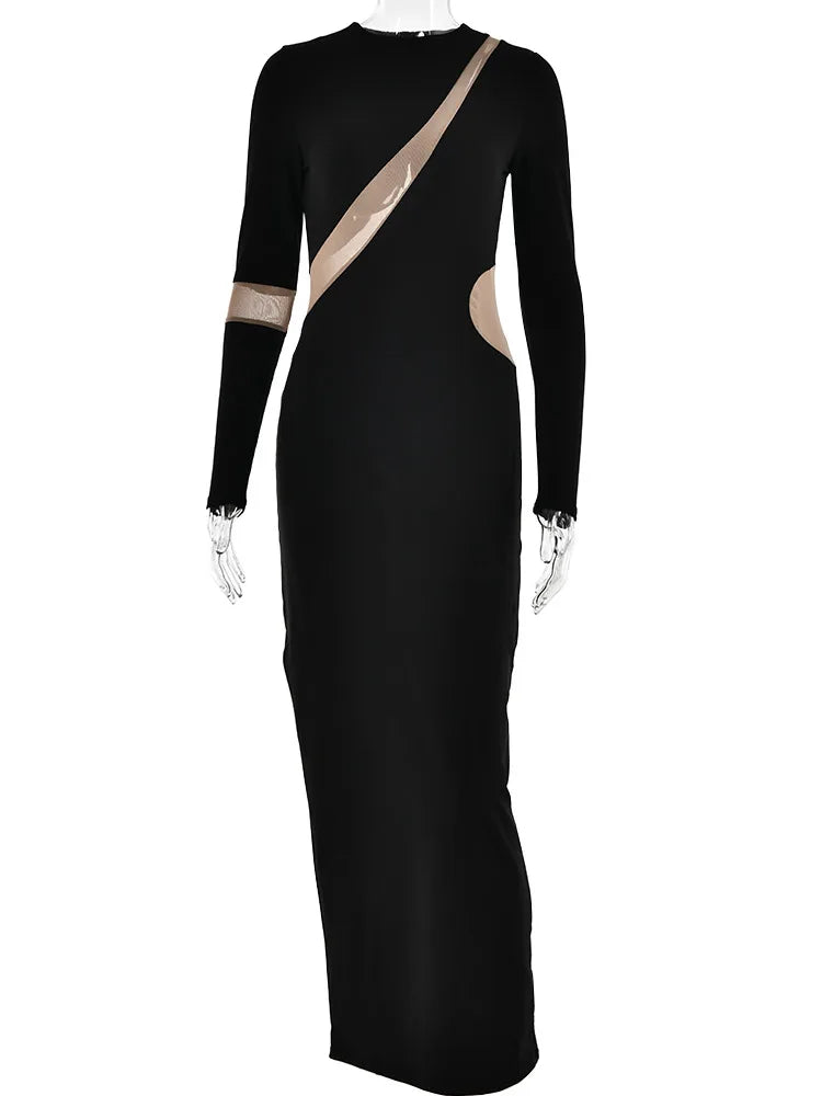 Women's Split Long Sleeve Midi Dress, Sexy Hollow Out, Split, Irregular, Irregular, Party, Club, Evening