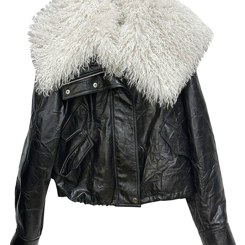 Load image into Gallery viewer, Black Big Size PU Leather Jacket New Removable Fur Collar Long Sleeve Women Coat Fashion Tide Spring Autumn 2025 1DH2121
