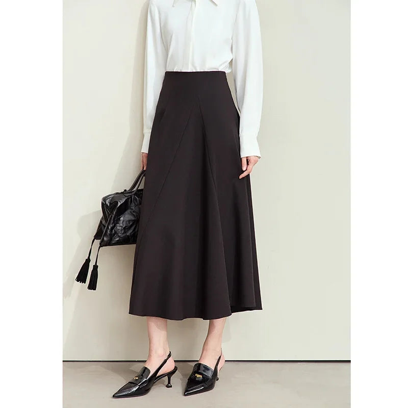 Amii Minimalism Skirts Woman 2024 Trend Autumn New Elegant Geometry Split Loose A-line Office Lady Midi Retro Skirt 12443032