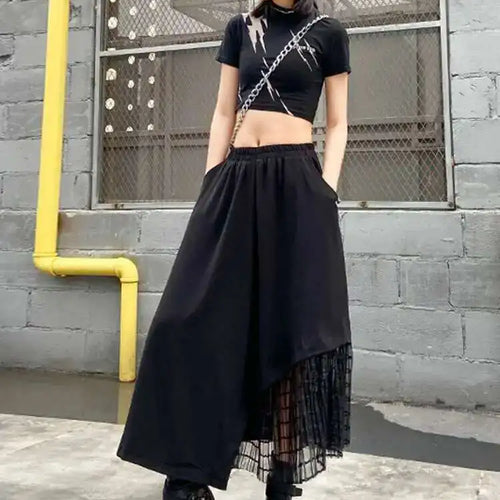 Load image into Gallery viewer, High Elastic Waist Black Irregular Mesh Casual Midi Half-body Skirt Women Fashion Tide New Spring Autumn 2025 1DH4596
