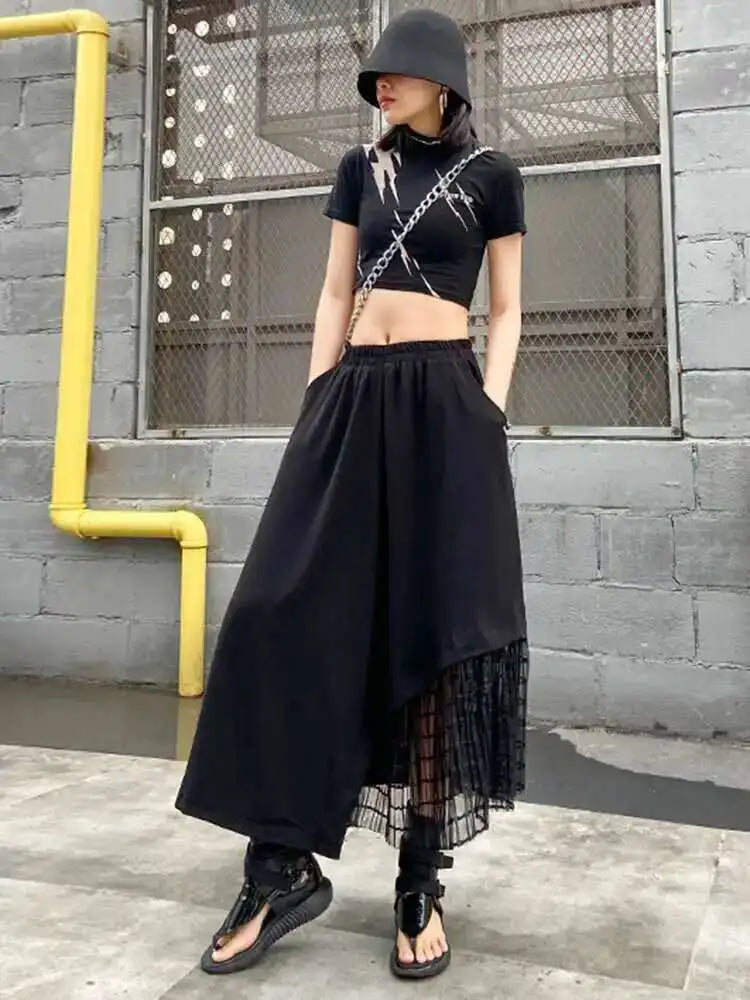 High Elastic Waist Black Irregular Mesh Casual Midi Half-body Skirt Women Fashion Tide New Spring Autumn 2025 1DH4596